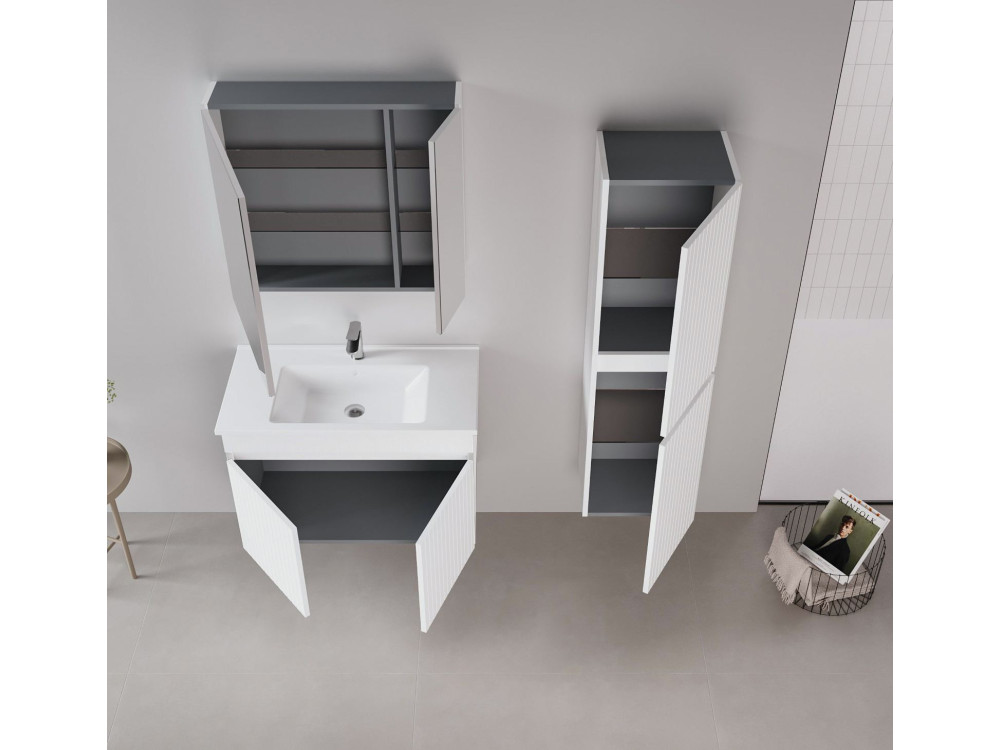 Conjunto de móvel de lavatório com espelho (2 peças) «Tivoli 85» - 85 x 45 x 57 cm - Branco mate