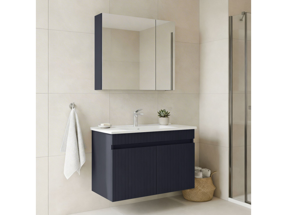 Conjunto de móvel de lavatório com espelho (2 peças) «Tivoli 85» - 85 x 45 x 57 cm - Azul-marinho mate