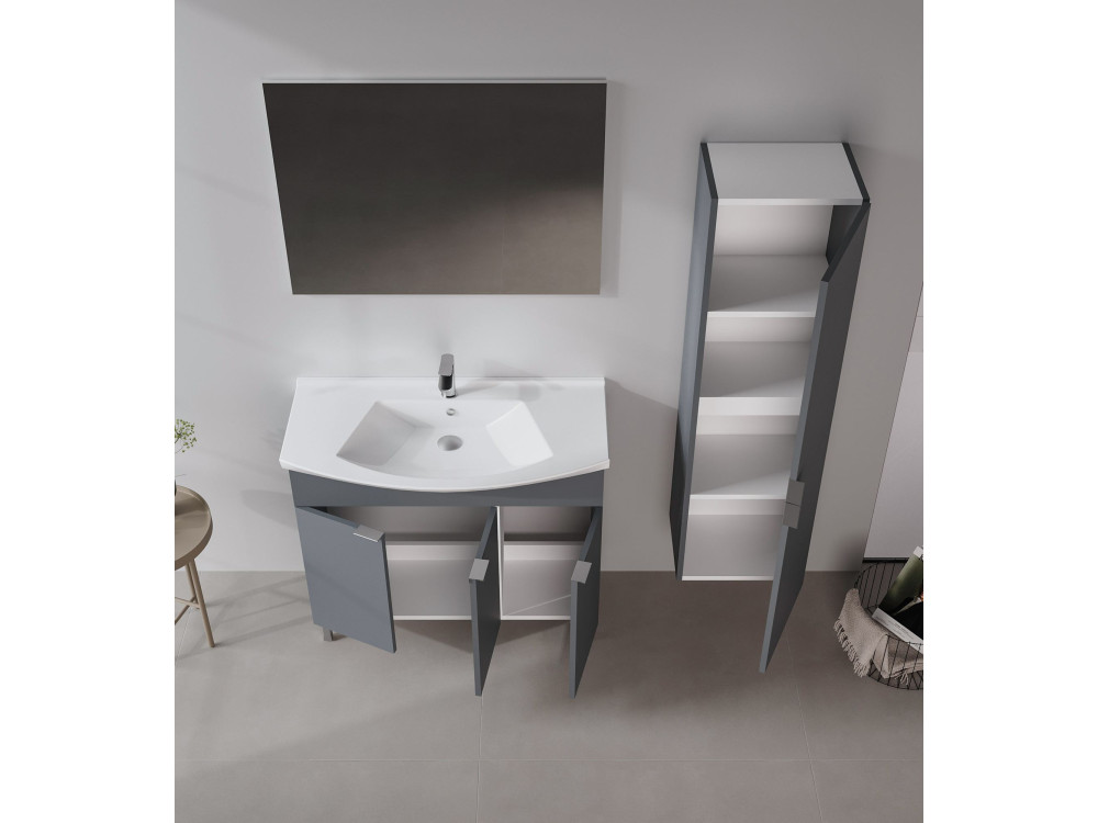 Conjunto de móvel com lavatório e espelho (2 peças) «Purus 100» - 100 x 50 x 83 cm - Antracite mate