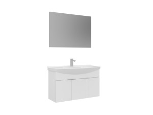 Conjunto de móvel com lavatório e espelho (2 peças) «Purus 100» - 100 x 50 x 58 cm - Branco