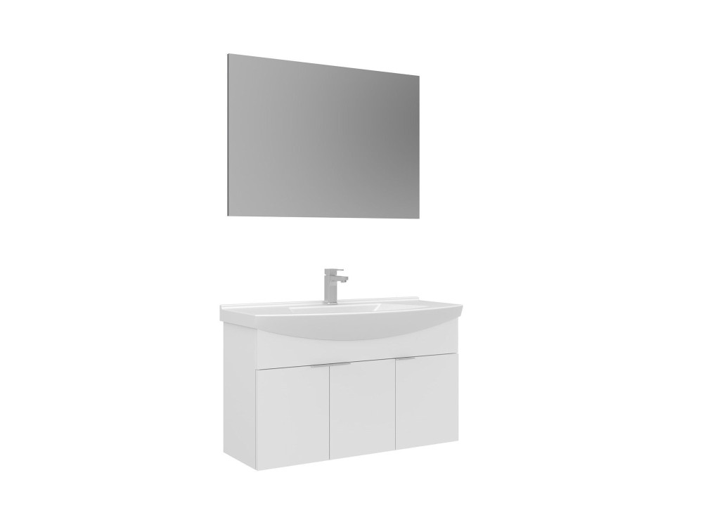 Conjunto de móvel com lavatório e espelho (2 peças) «Purus 100» - 100 x 50 x 58 cm - Branco