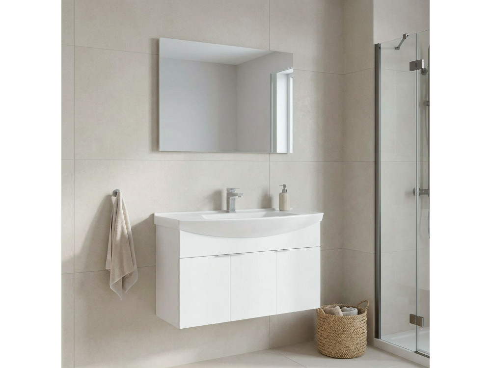 Conjunto de móvel com lavatório e espelho (2 peças) «Purus 100» - 100 x 50 x 58 cm - Branco