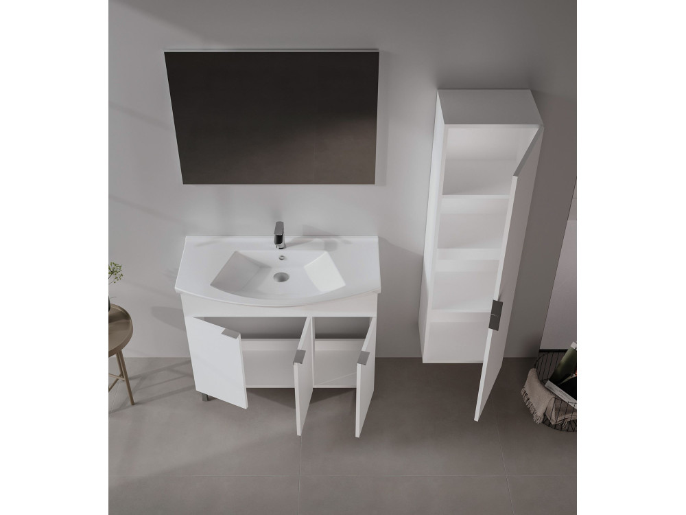 Conjunto de móvel com lavatório e espelho (2 peças) «Purus 100» - 100 x 50 x 83 cm - Branco