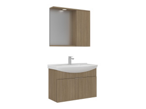Conjunto de móvel de lavatório com espelho (2 peças) «Purus 80» - 80 x 50 x 58 cm - Carvalho