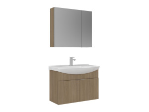 Conjunto de móvel de lavatório com espelho (2 peças) «Purus 80» - 80 x 50 x 58 cm - Carvalho
