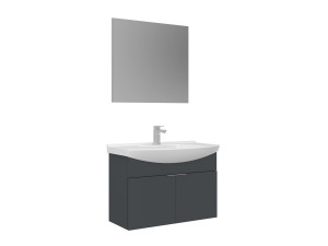 Conjunto de móvel com lavatório e espelho (2 peças) «Purus 80» - 80 x 50 x 58 cm - Antracite mate