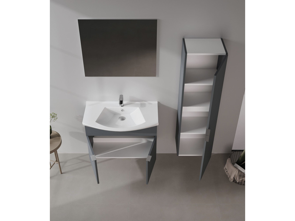 Conjunto de móvel com lavatório e espelho (2 peças) «Purus 80» - 80 x 50 x 58 cm - Antracite mate