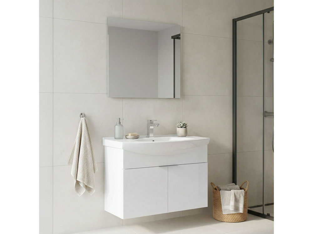 Conjunto de móvel de lavatório com espelho (2 peças) «Purus 80» - 80 x 50 x 58 cm - Branco
