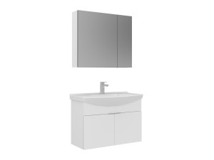 Conjunto de móvel de lavatório com espelho (2 peças) «Purus 80» - 80 x 50 x 58 cm - Branco