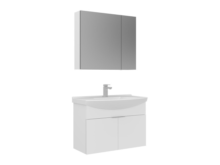 Conjunto de móvel de lavatório com espelho (2 peças) «Purus 80» - 80 x 50 x 58 cm - Branco