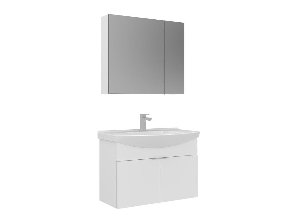 Conjunto de móvel de lavatório com espelho (2 peças) «Purus 80» - 80 x 50 x 58 cm - Branco