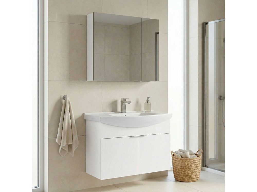 Conjunto de móvel de lavatório com espelho (2 peças) «Purus 80» - 80 x 50 x 58 cm - Branco