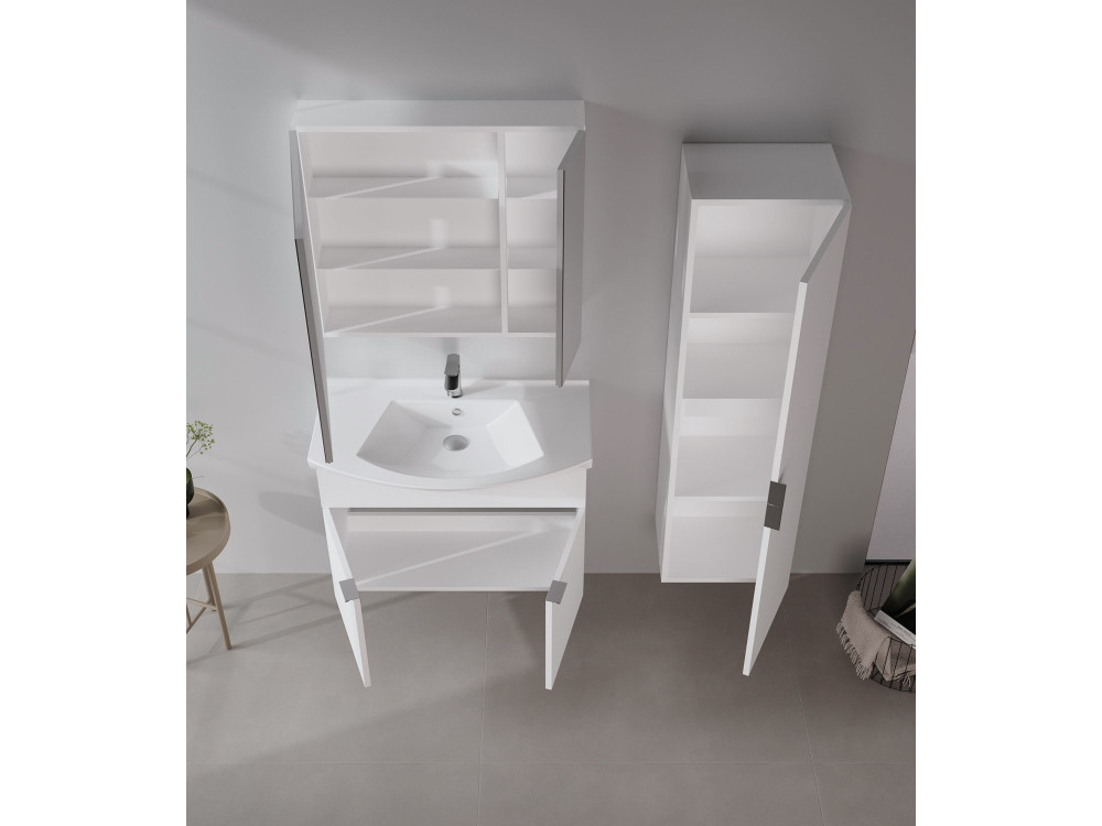 Conjunto de móvel de lavatório com espelho (2 peças) «Purus 80» - 80 x 50 x 58 cm - Branco
