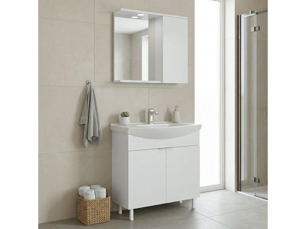 Conjunto de móvel com lavatório e espelho (2 peças) «Purus 80» - 80 x 50 x 83 cm - Branco