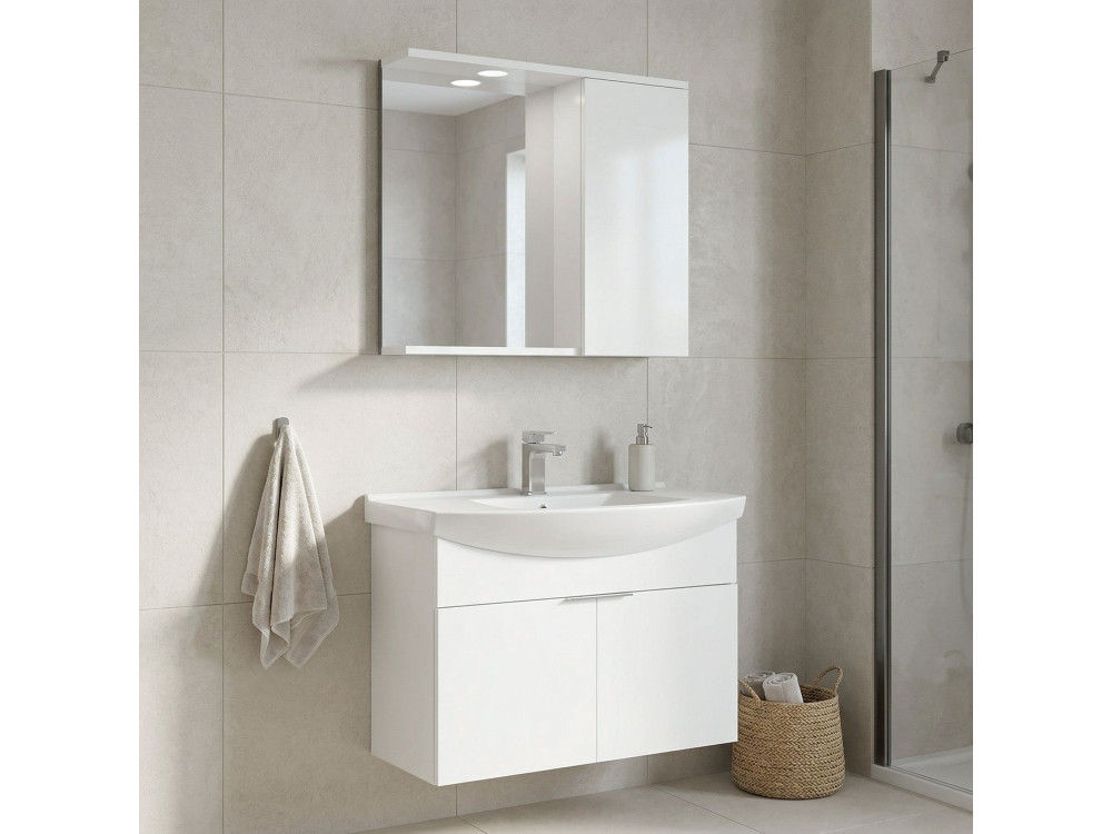 Conjunto de móvel de lavatório com espelho (2 peças) «Purus 80» - 80 x 50 x 58 cm - Branco