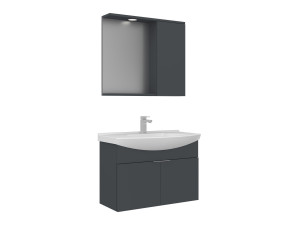 Conjunto de móvel com lavatório e espelho (2 peças) «Purus 80» - 80 x 50 x 58 cm - Antracite mate