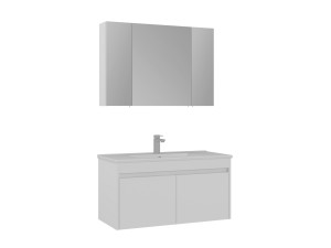 Conjunto de móvel com lavatório e espelho (2 peças) «Side 100 v3» - 100 x 45 x 52 cm - Branco mate