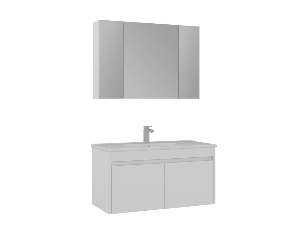 Conjunto de móvel com lavatório e espelho (2 peças) «Side 100 v3» - 100 x 45 x 52 cm - Branco mate
