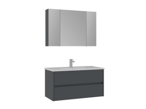 Conjunto de móvel com lavatório e espelho (2 peças) «Side 100 v3» - 100 x 16 x 52 cm - Antracite mate