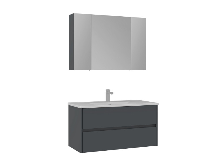 Conjunto de móvel com lavatório e espelho (2 peças) «Side 100 v3» - 100 x 16 x 52 cm - Antracite mate