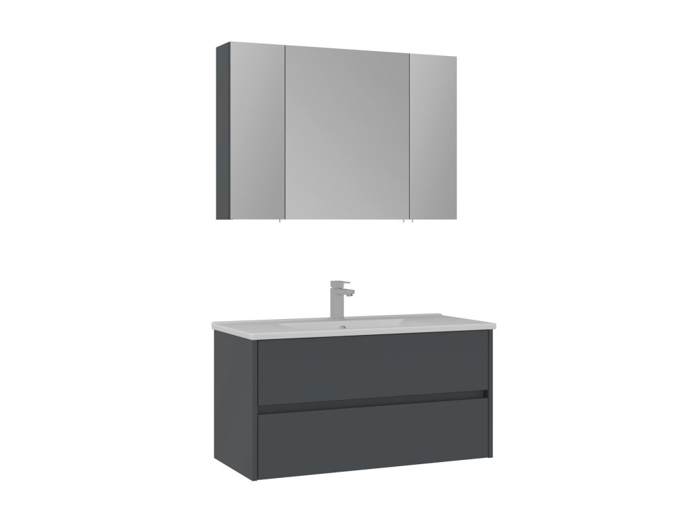 Conjunto de móvel com lavatório e espelho (2 peças) «Side 100 v3» - 100 x 16 x 52 cm - Antracite mate