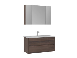 Conjunto de móvel com lavatório e espelho (2 peças) «Side 100 v3» - 100 x 16 x 52 cm - Nogueira
