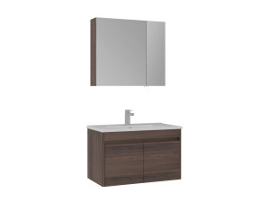 Conjunto de móvel com lavatório e espelho (2 peças) «Side 100 v3» - 85 x 45 x 52 cm - Nogueira