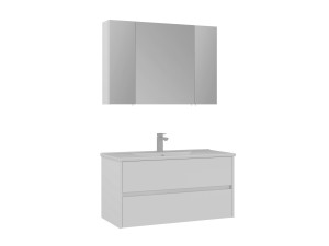 Conjunto de móvel com lavatório e espelho (2 peças) «Side 100 v3» - 100 x 16 x 52 cm - Branco mate