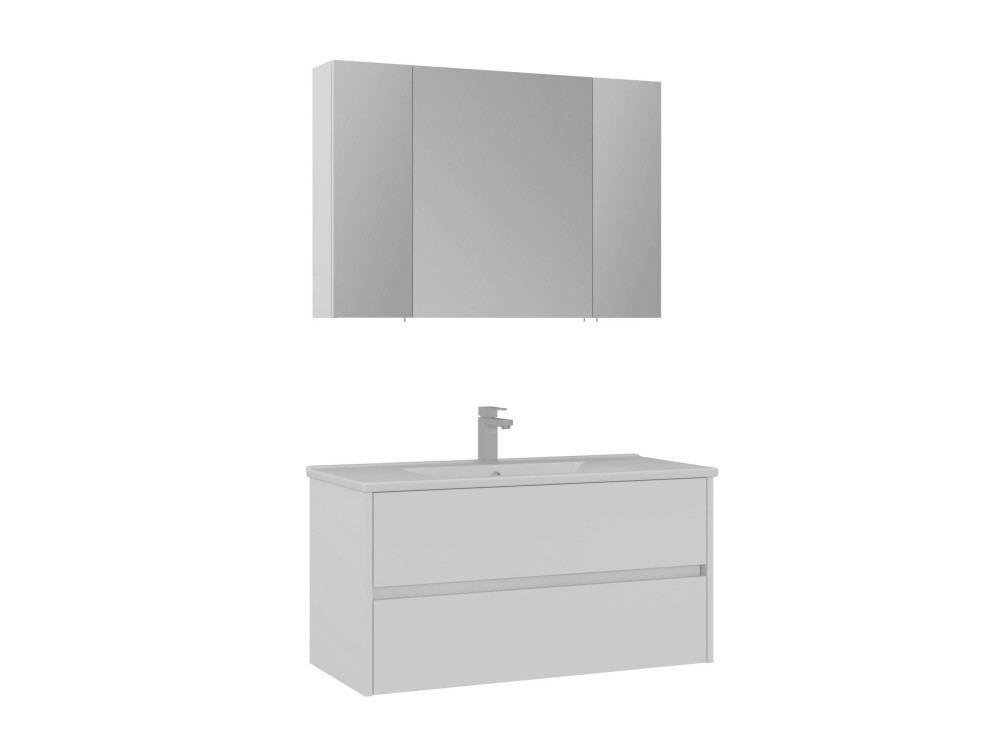 Conjunto de móvel com lavatório e espelho (2 peças) «Side 100 v3» - 100 x 16 x 52 cm - Branco mate