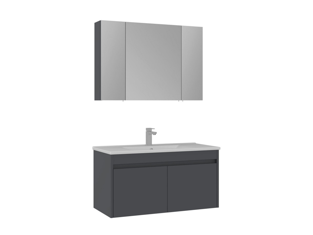 Conjunto de móvel com lavatório e espelho (2 peças) «Side 100 v3» - 100 x 45 x 52 cm - Antracite mate