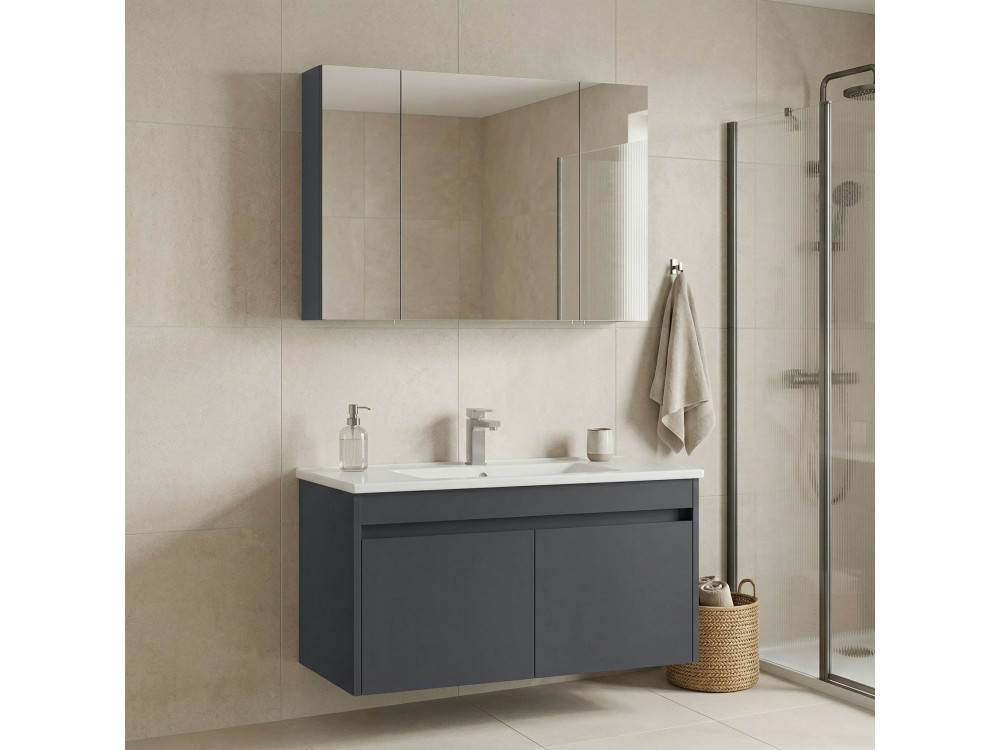 Conjunto de móvel com lavatório e espelho (2 peças) «Side 100 v3» - 100 x 45 x 52 cm - Antracite mate