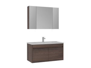 Conjunto de móvel com lavatório e espelho (2 peças) «Side 100 v3» - 100 x 45 x 52 cm - Nogueira