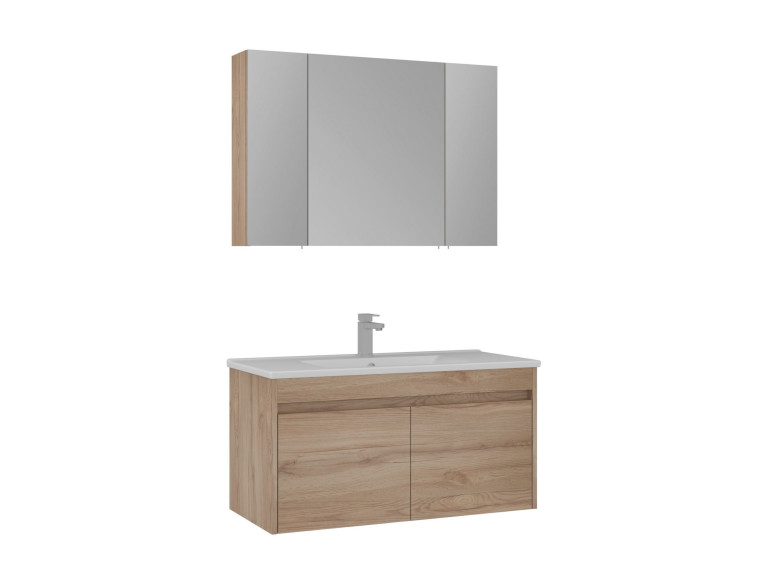 Conjunto de móvel com lavatório e espelho (2 peças) «Side 100 v3» - 100 x 45 x 52 cm - Carvalho