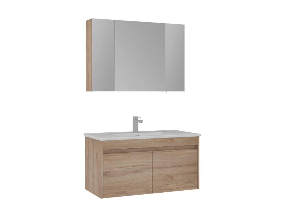 Conjunto de móvel com lavatório e espelho (2 peças) «Side 100 v3» - 100 x 45 x 52 cm - Carvalho