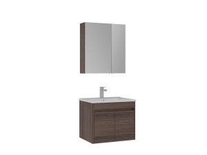 Conjunto de móvel de lavatório com espelho (2 peças) «Side 65 v2» - 65 x 45 x 52 cm - Nogueira