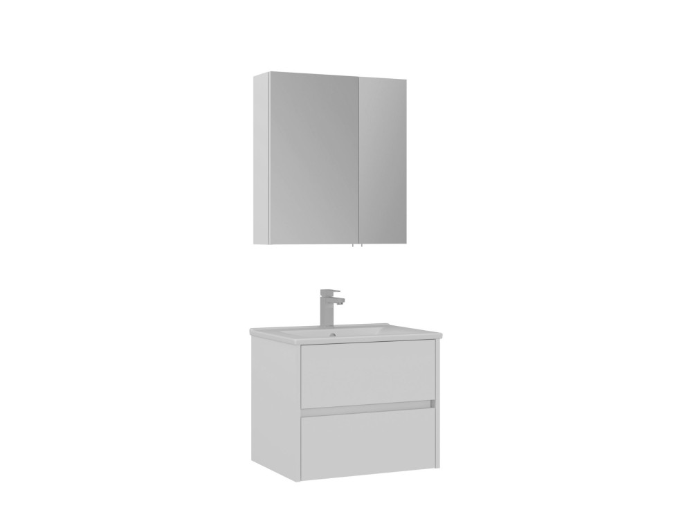 Conjunto de móvel com lavatório e espelho (2 peças) «Side 65 v2» - 65 x 45 x 52 cm - Branco mate