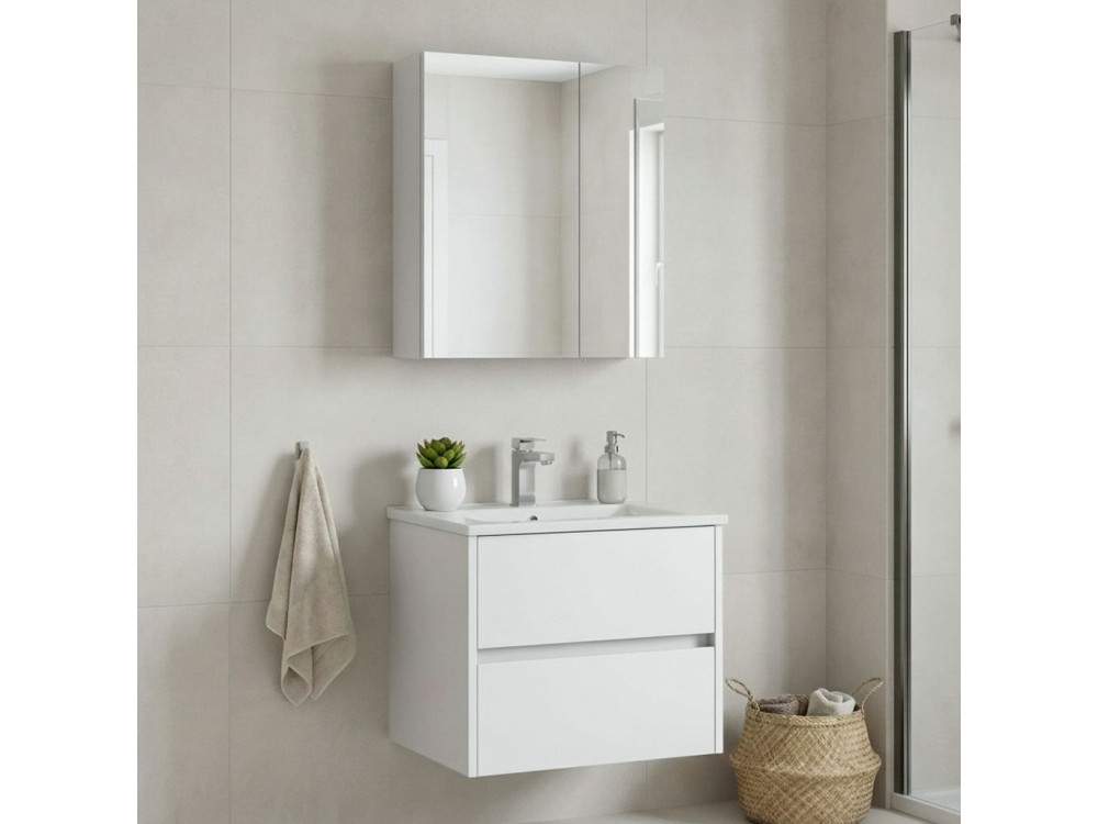 Conjunto de móvel com lavatório e espelho (2 peças) «Side 65 v2» - 65 x 45 x 52 cm - Branco mate