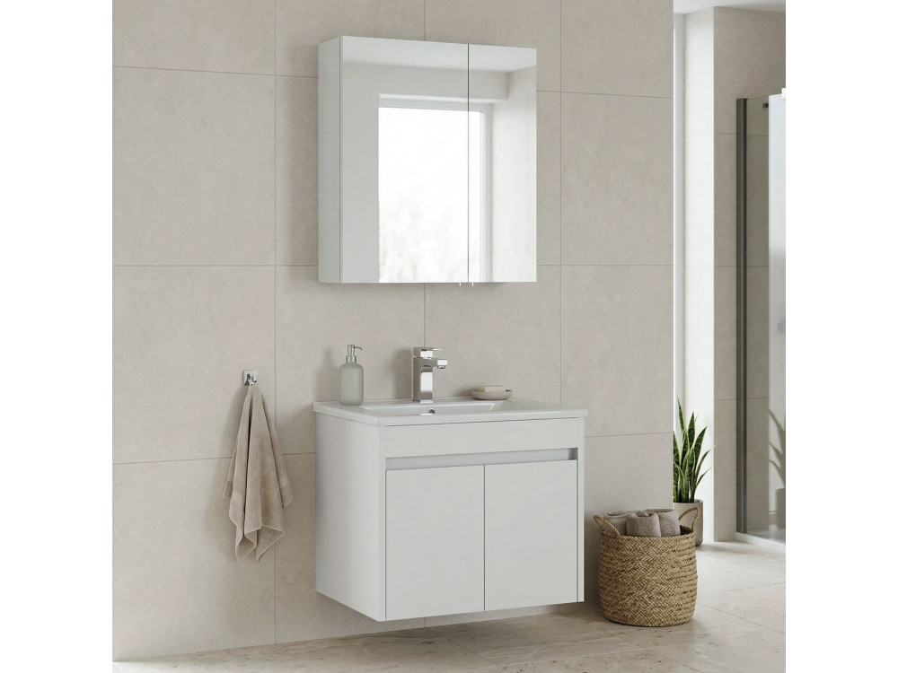 Conjunto de móvel com lavatório e espelho (2 peças) «Side 65 v2» - 65 x 45 x 52 cm - Branco mate