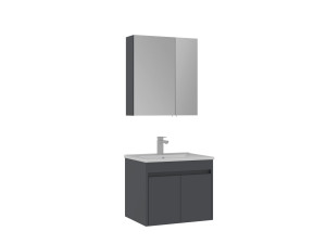 Conjunto de móvel de lavatório com espelho (2 peças) «Side 65 v2» - 65 x 45 x 52 cm - Antracite mate
