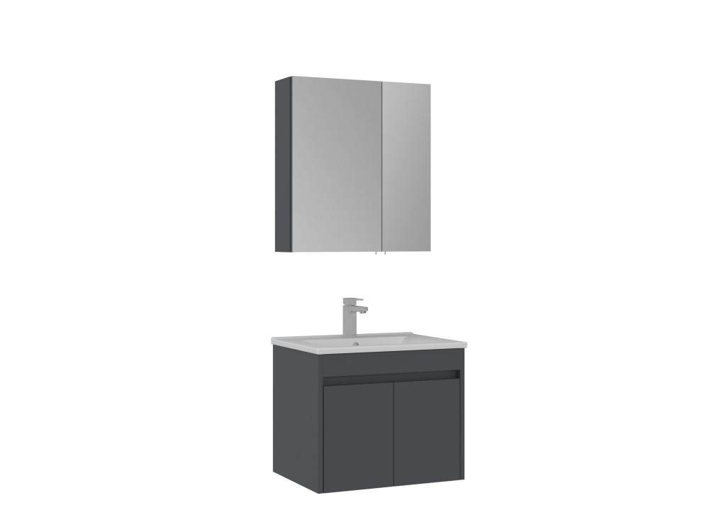 Conjunto de móvel de lavatório com espelho (2 peças) «Side 65 v2» - 65 x 45 x 52 cm - Antracite mate