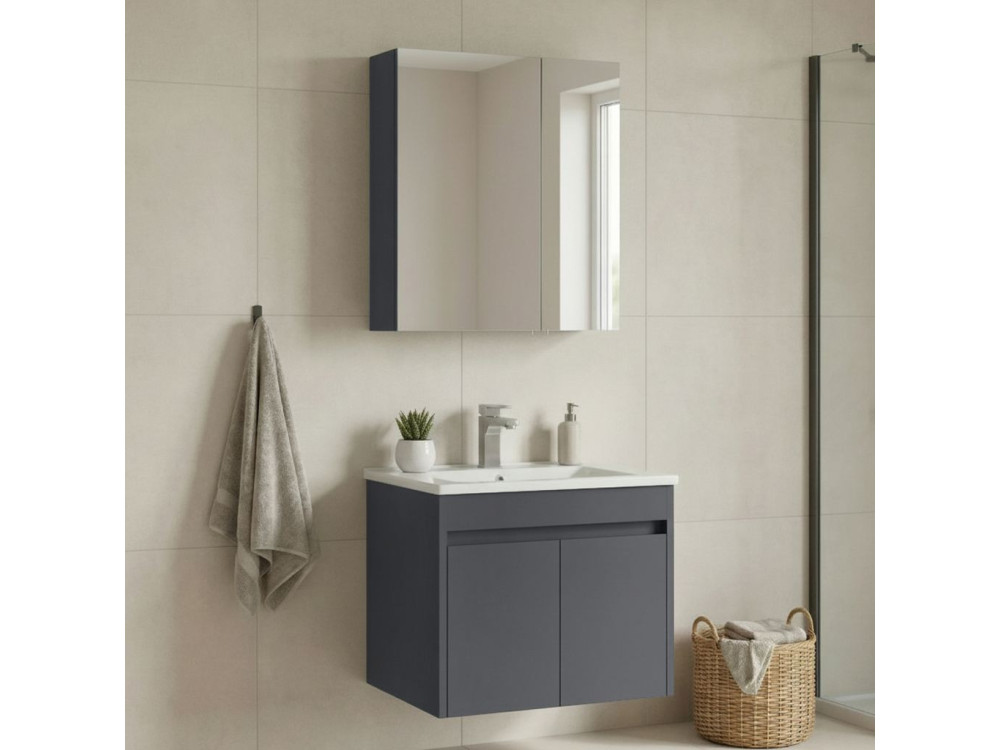 Conjunto de móvel de lavatório com espelho (2 peças) «Side 65 v2» - 65 x 45 x 52 cm - Antracite mate