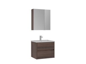 Conjunto de móvel de lavatório com espelho (2 peças) «Side 65 v2» - 65 x 45 x 52 cm - Nogueira