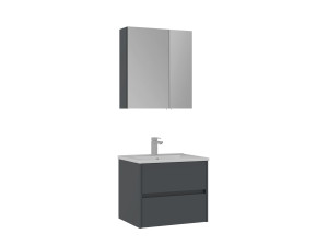 Conjunto de móvel de lavatório com espelho (2 peças) «Side 65 v2» - 65 x 45 x 52 cm - Antracite mate