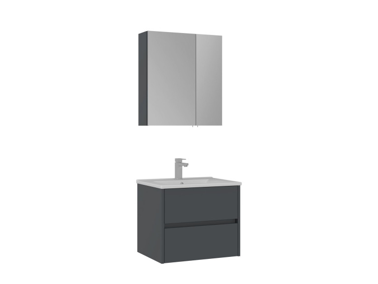 Conjunto de móvel de lavatório com espelho (2 peças) «Side 65 v2» - 65 x 45 x 52 cm - Antracite mate