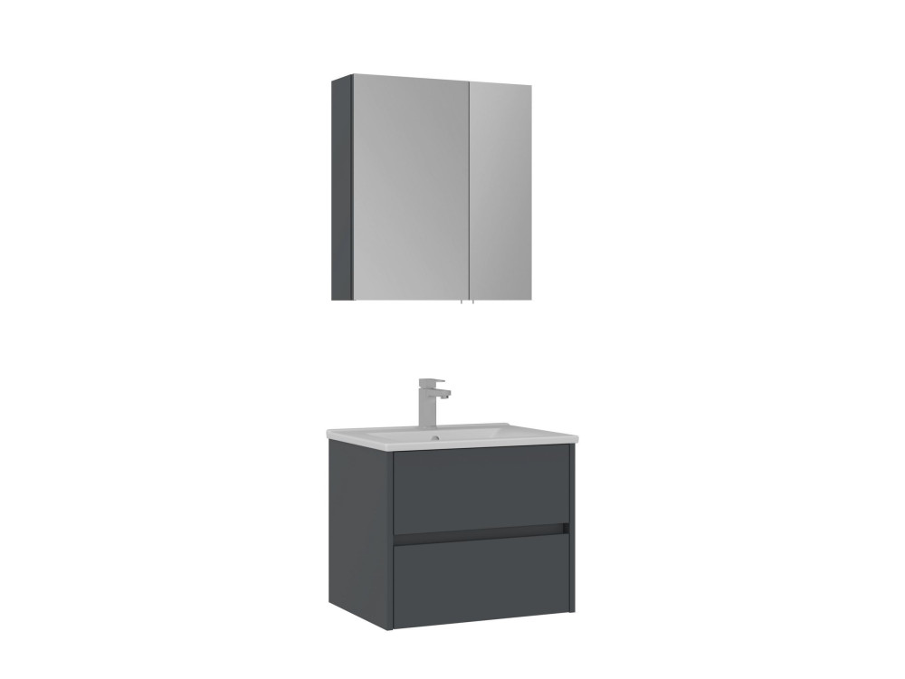 Conjunto de móvel de lavatório com espelho (2 peças) «Side 65 v2» - 65 x 45 x 52 cm - Antracite mate