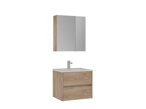 Conjunto de móvel de lavatório com espelho (2 peças) «Side 65 v2» - 65 x 45 x 52 cm - Carvalho