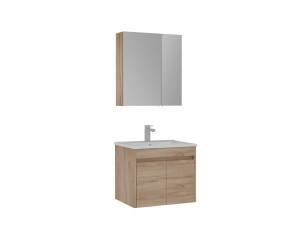 Conjunto de móvel de lavatório com espelho (2 peças) «Side 65 v2» - 65 x 45 x 52 cm - Carvalho