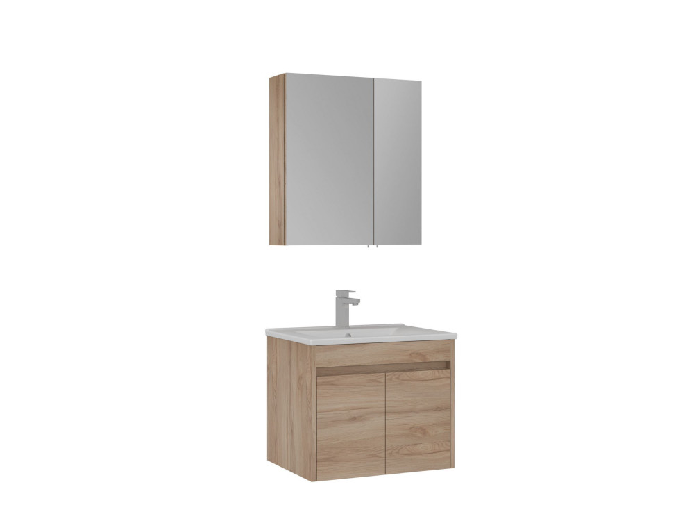 Conjunto de móvel de lavatório com espelho (2 peças) «Side 65 v2» - 65 x 45 x 52 cm - Carvalho