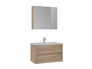 Conjunto de móvel de lavatório com espelho (2 peças) «Side 85 v2» - 85 x 45 x 52 cm - Carvalho