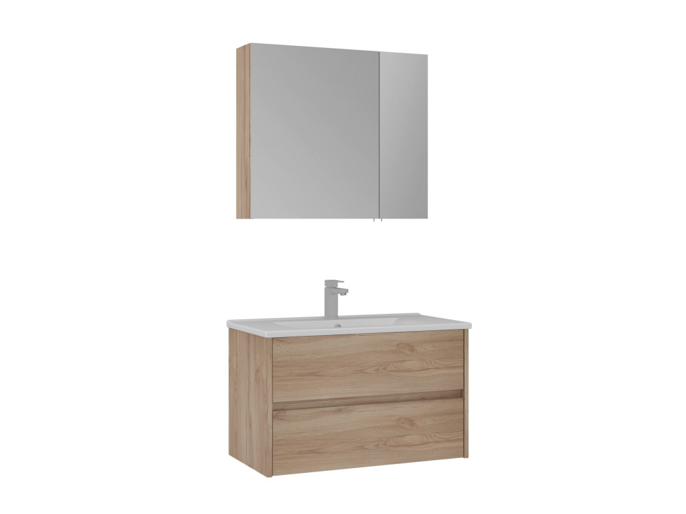 Conjunto de móvel de lavatório com espelho (2 peças) «Side 85 v2» - 85 x 45 x 52 cm - Carvalho